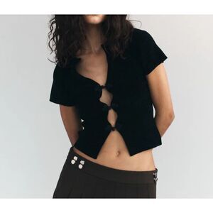 With Jean Cropped Cardi Ruby Top XS Black Cardigan Sweater Jumper NEW!